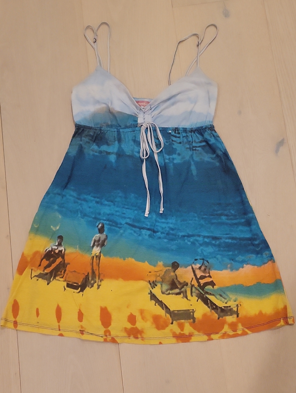 O'Neill Blue, Yellow & Orange Beach Print Spaghetti Strap Dress